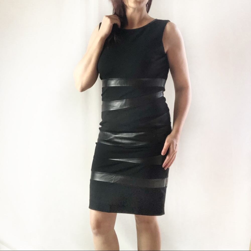 Lafayette 148 Genuine Leather Trim Ponte Sheath Dress Size 6